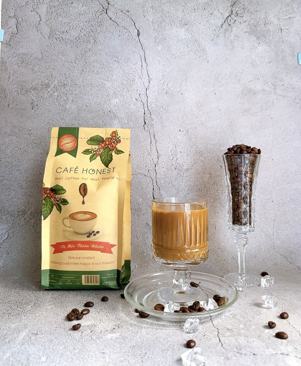 Coffee Honest Vị Mộc thiên nhiên (Thành phần Arabica Cầu Đất + Rôbusta Honey) 500G